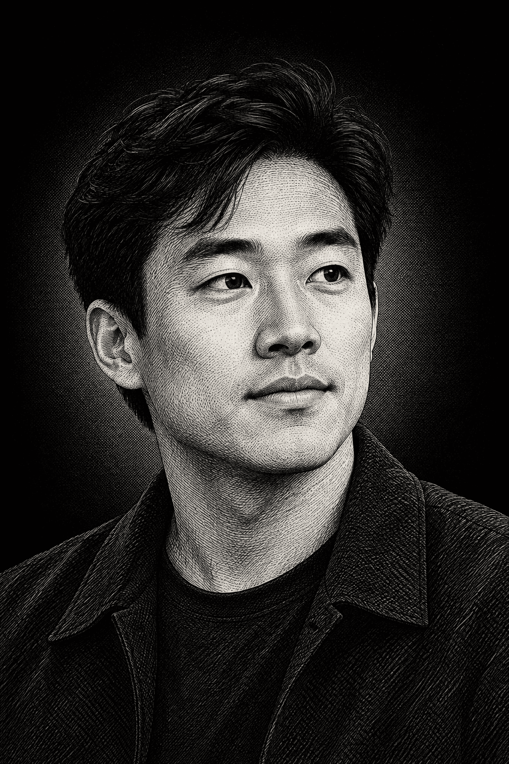 AI editorial illustration of Edwin Chen