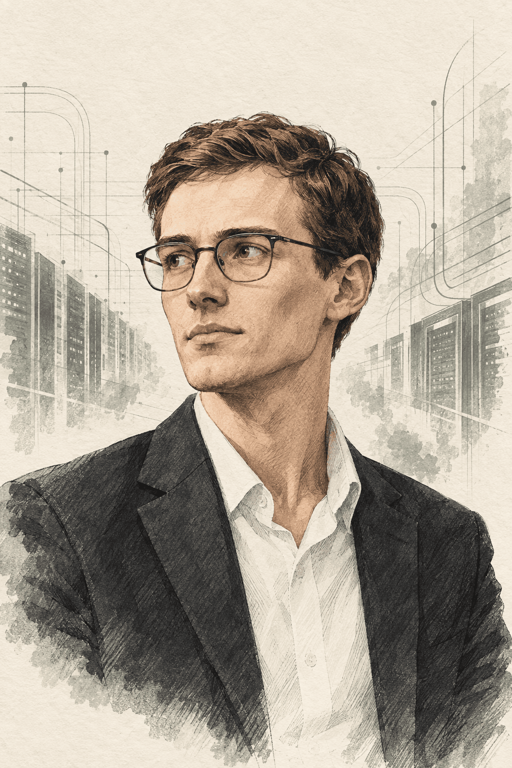 AI editorial illustration of Leopold Aschenbrenner