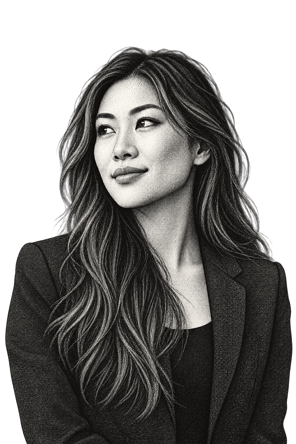 AI editorial illustration of Lucy Guo