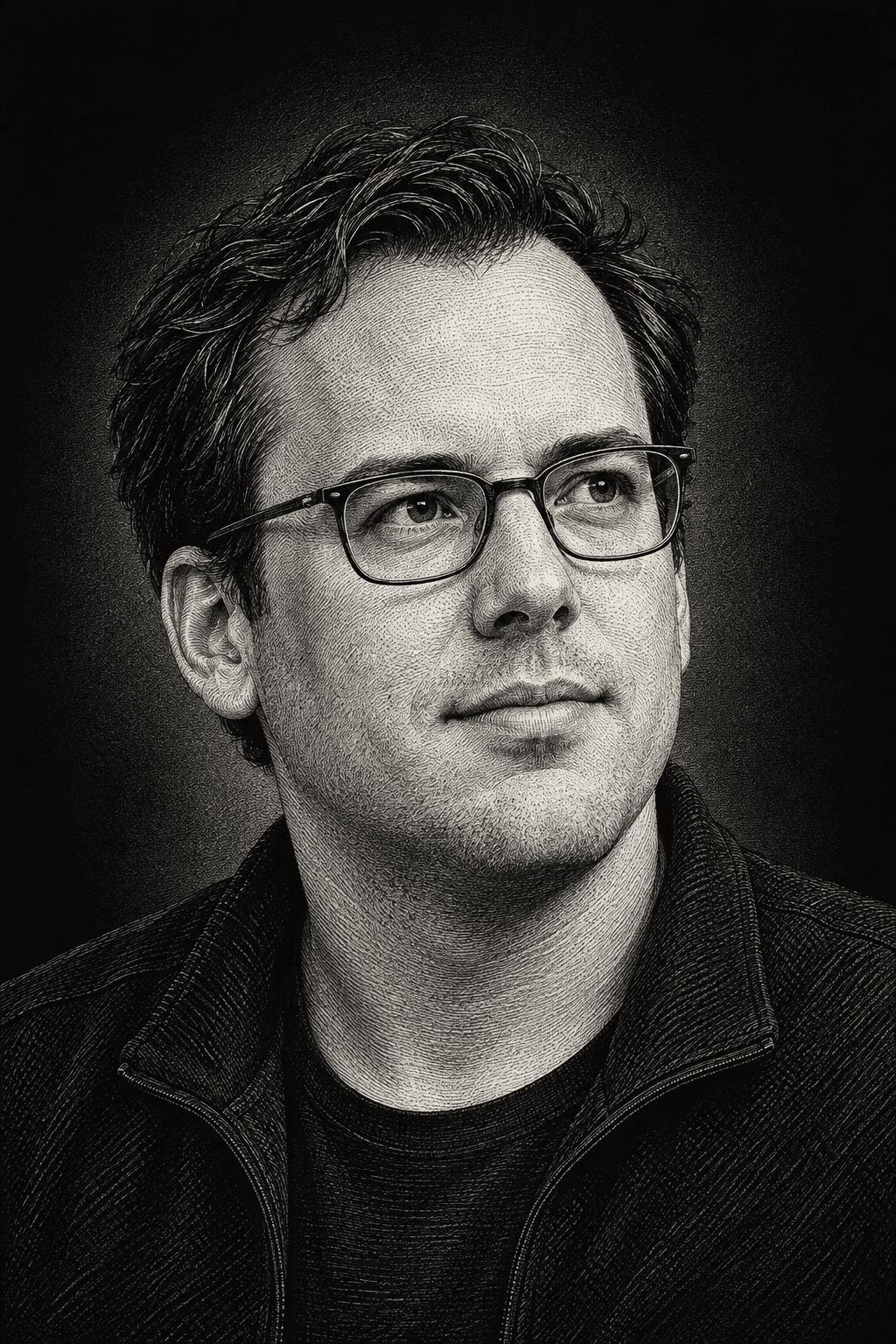 AI editorial illustration of Mike Krieger