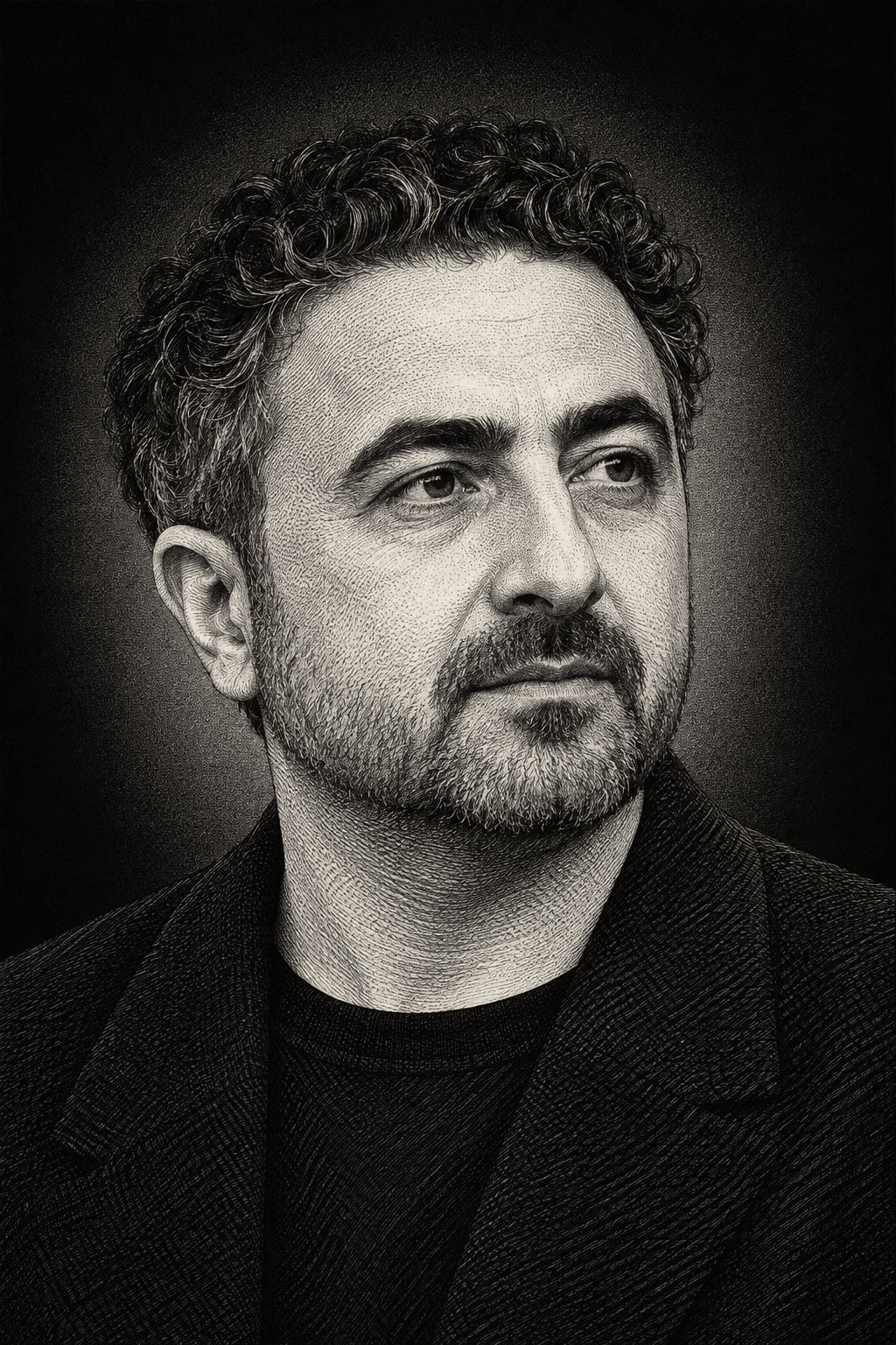 AI editorial illustration of Mustafa Suleyman