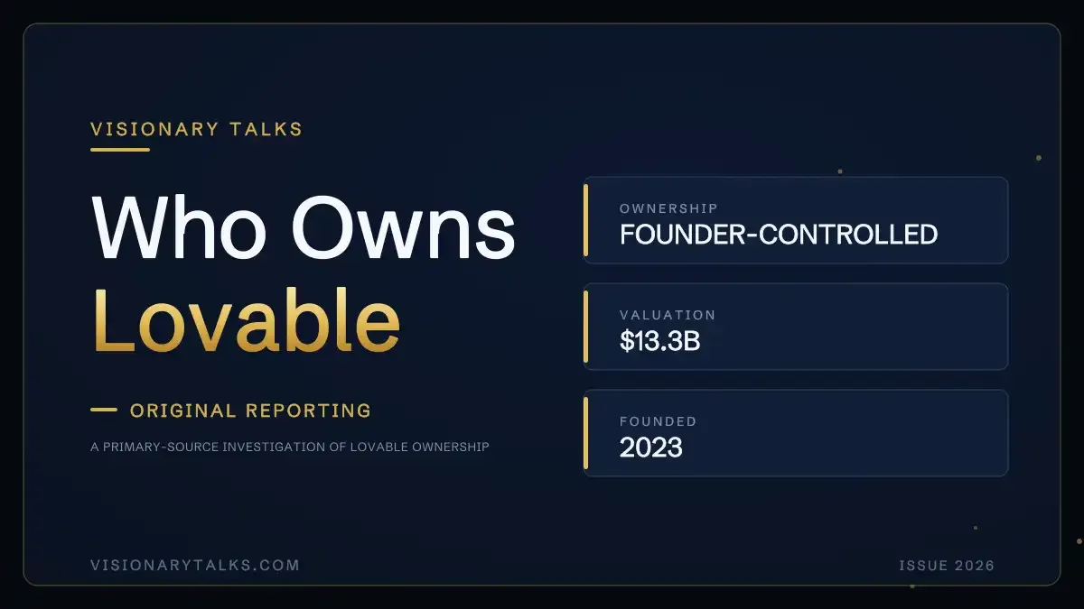 Visionary Talks breakdown of who owns Lovable: founder-controlled by Anton Osika and Fabian Hedin, valued at $13.3B, founded 2023