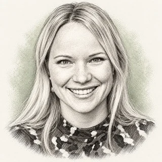 AI editorial illustration of Emma Lundberg